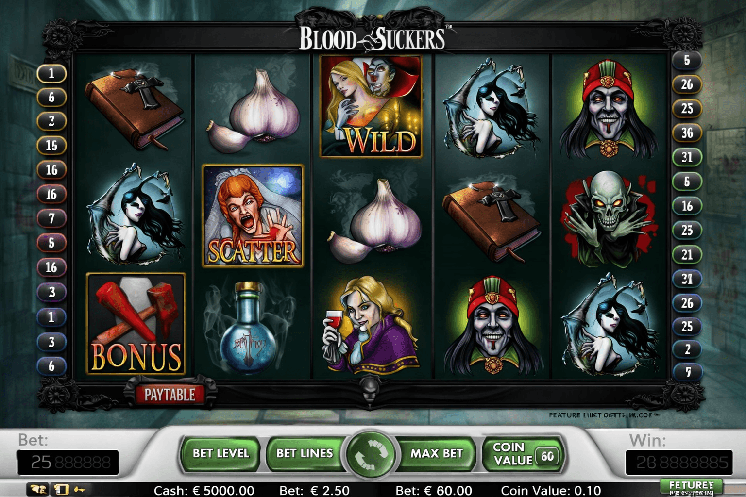 Blood Suckers slot machine interface