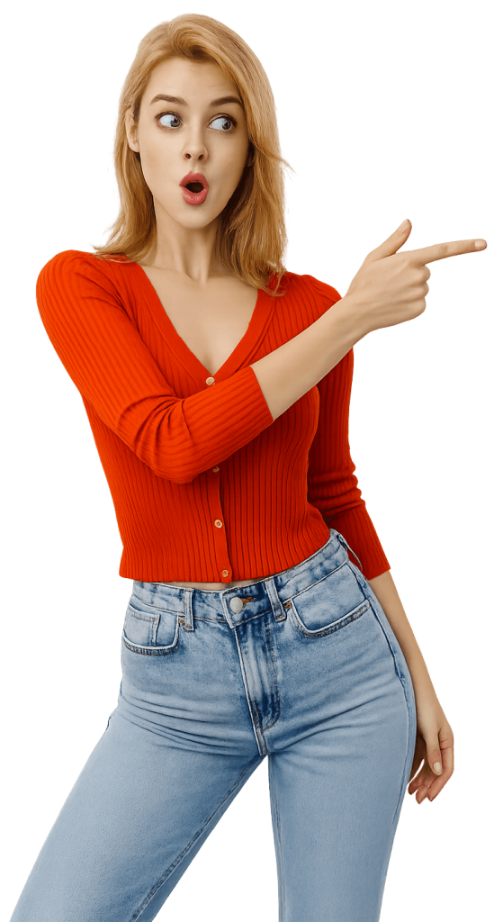 Excited woman pointing with enthusiasm