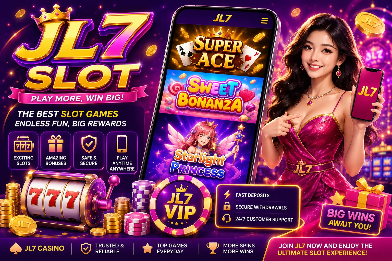 jl7 Vibrant casino promotion with glamorous woman